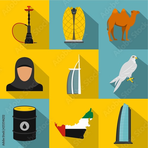UAE icons set. Flat illustration of 9 UAE vector icons for web