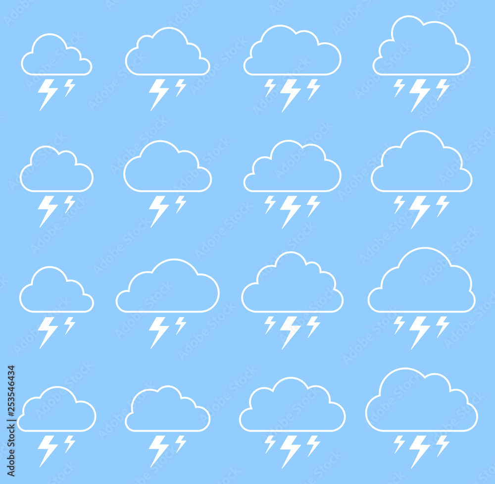 Cloud and lightning, storm on blue background Cloud and lightning, storm on blue background