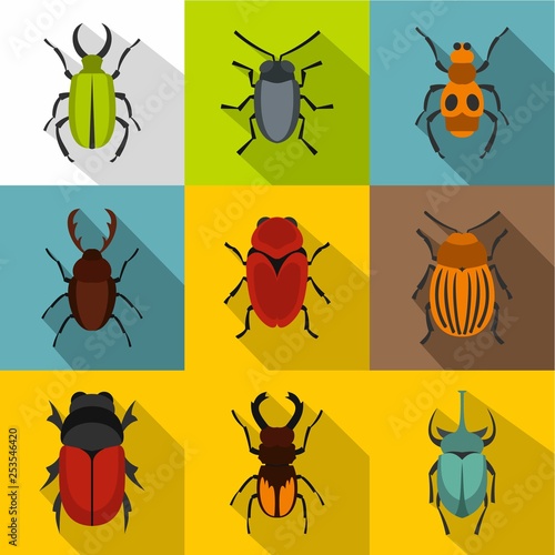 Bugs icons set. Flat illustration of 9 bugs vector icons for web