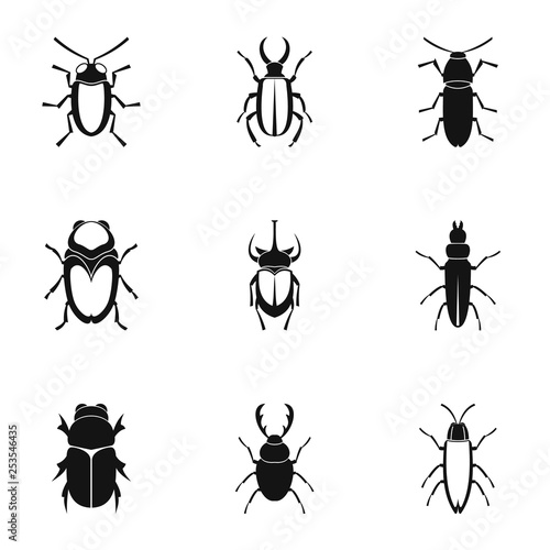 Insects beetles icons set. Simple illustration of 9 insects beetles vector icons for web