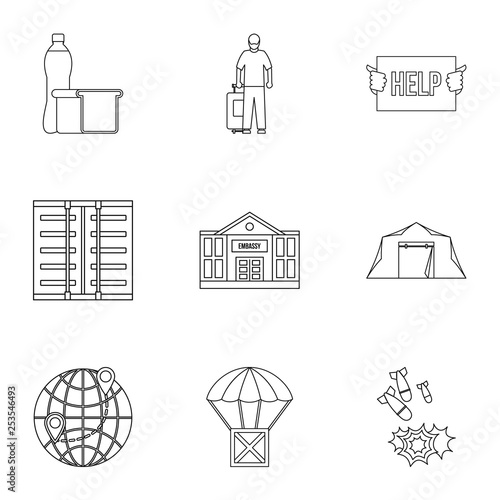 People fugitives icons set. Outline illustration of 9 people fugitives vector icons for web