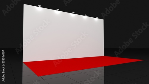 Backdrop with red carpet 3x6 meters. 3d render photo