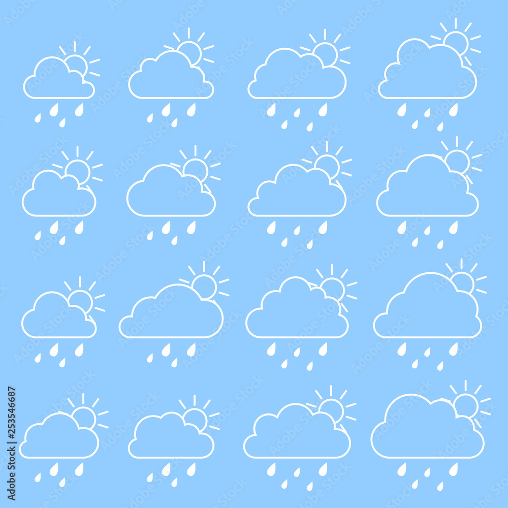 Sun, cloud with raindrops on a blue background Sun, cloud with raindrops on a blue background