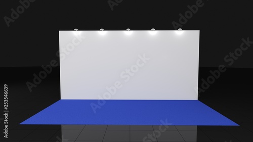 Backdrop with blue carpet 3x6 meters. 3d render photo
