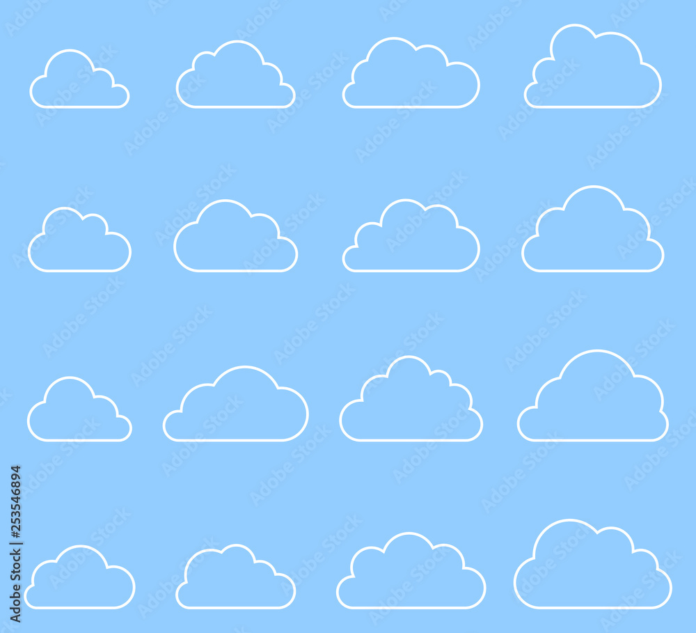 Cloud shapes collection, thin lines icons Cloud shapes collection, thin lines icons