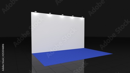 Backdrop with blue carpet 3x5 meters. 3d render photo