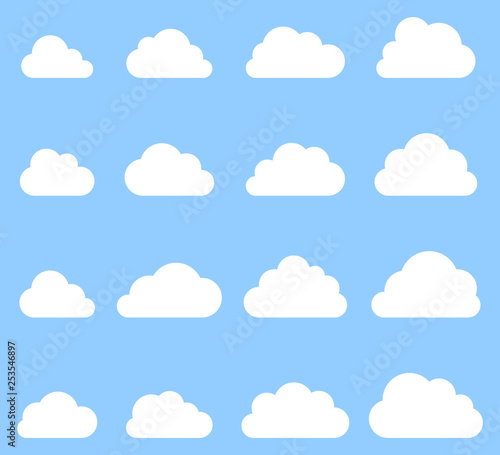 Cloud shapes collection on blue background