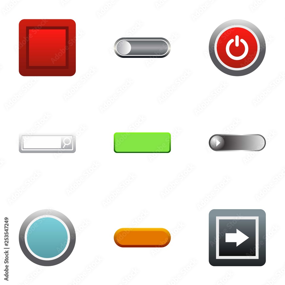Click button icons set. Flat illustration of 9 click button vector icons for web