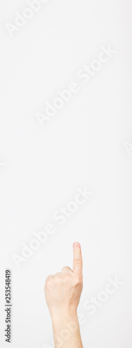 pointed Female hand on white background isolated