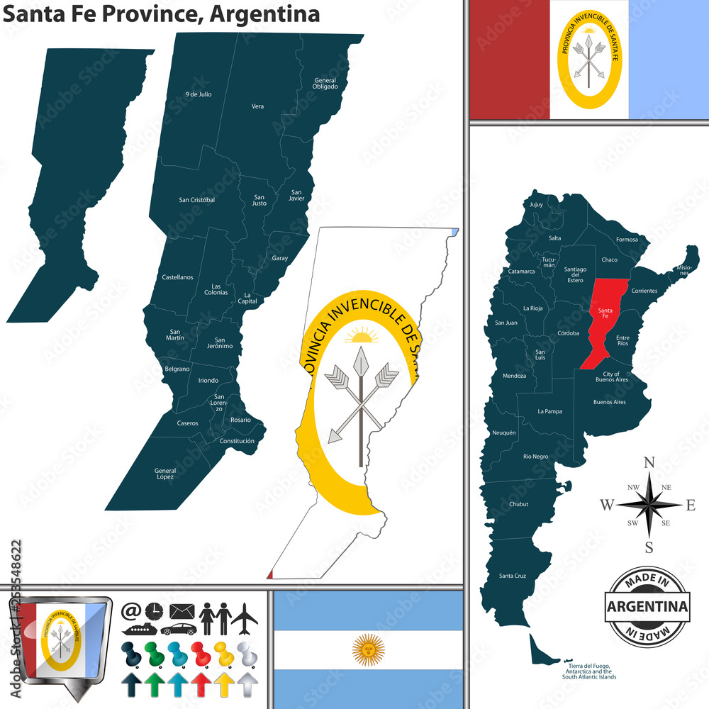 Naklejka premium Map of Santa Fe Province, Argentina