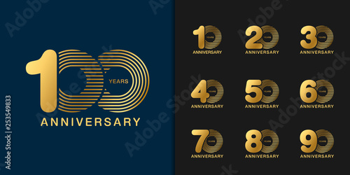 Set of anniversary logotype. Golden anniversary celebration emblem design for company profile, booklet, leaflet, magazine, brochure poster, web, invitation or greeting card.