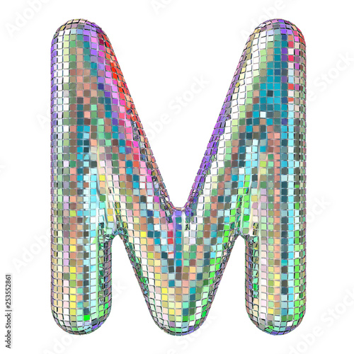 Wallpaper Mural Disco font, letter M from glitter mirror facets. 3D rendering Torontodigital.ca