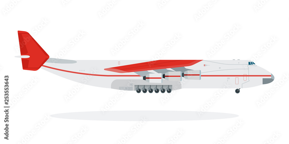 Red aircraft vector flat material design isolated object on white background.