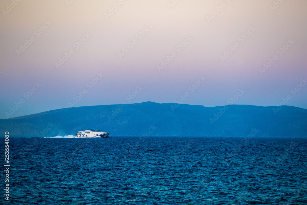 The speed ferry going from Santorini island, Greece