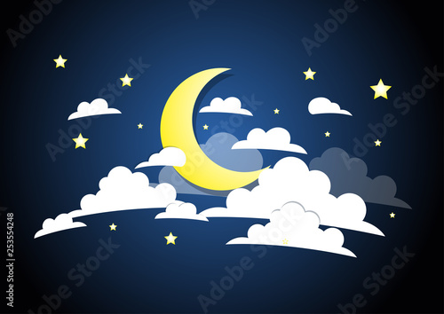  Moon,cloud and Stars In the night sky.vector