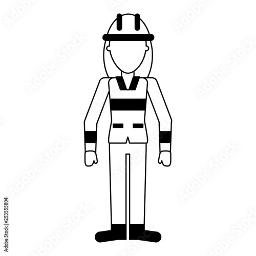 Firefighter with helmet professional worker avatar in black and white