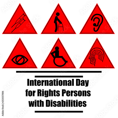 Vector illustration for International Day of Persons with Disabilities with symbolical icons of blind, deaf, and physically disabled people