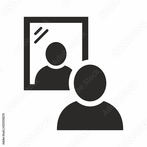 Mirror icon. Man standing in front of a mirror. Vector icon isolated on white background.