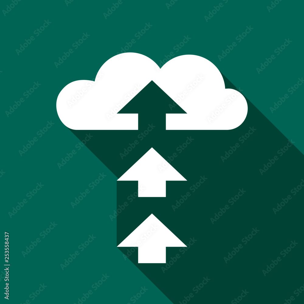 Flat design of upload cloud icon. Download process. Cloud storage concept isolated on blue background. Vector illustration Flat design of upload cloud icon. Download process. Cloud storage concept isolated on blue background. Vector illustration