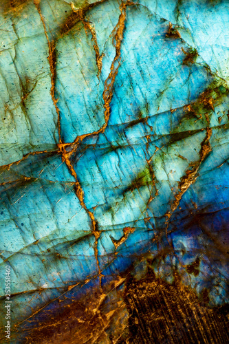 Extreme Close up of an Iridescent Blue Labradorite Stone