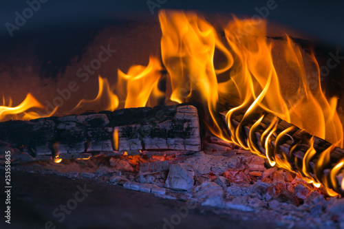 fire in the fireplace, firebrick oven