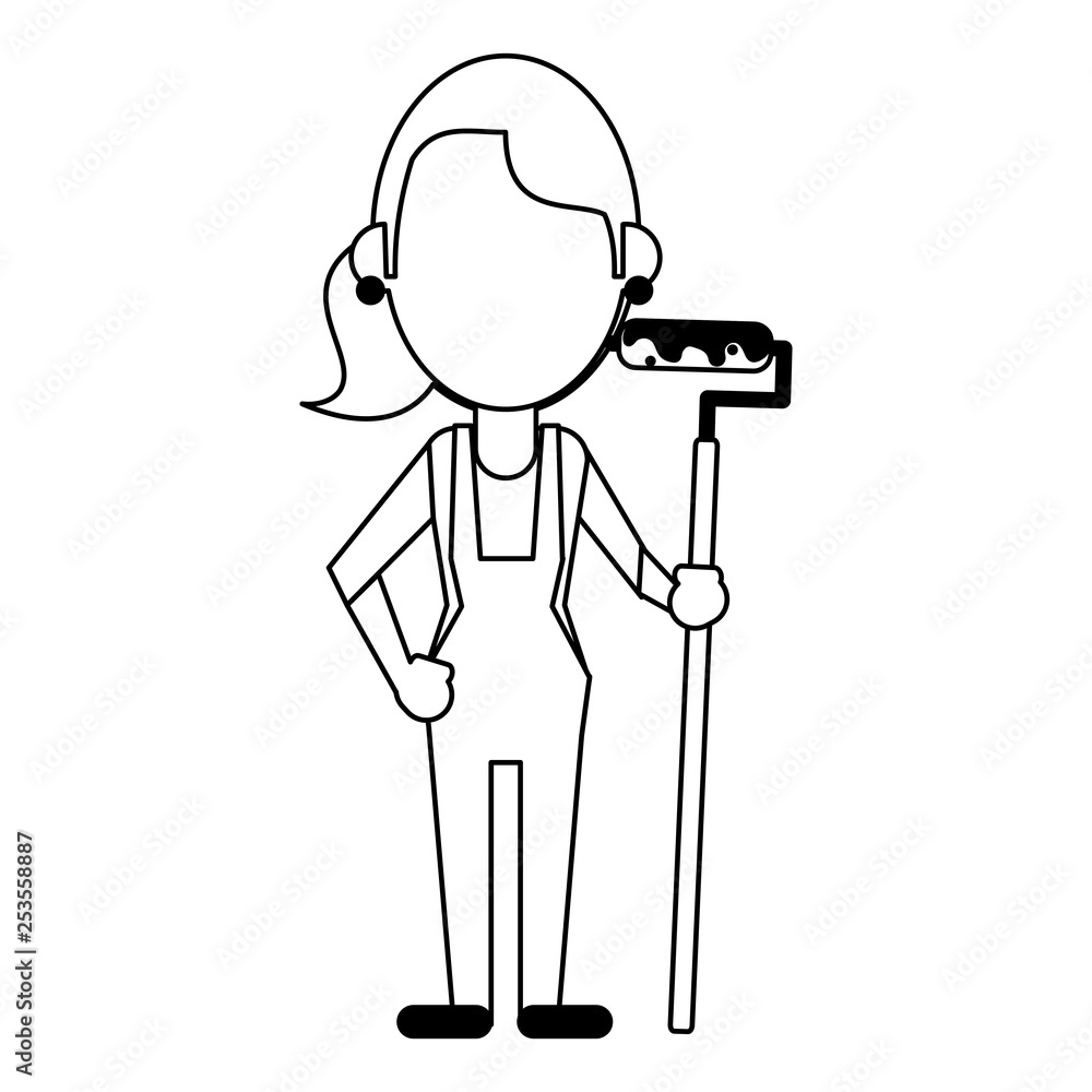 Construction worker avatar in black and white Construction worker avatar in black and white
