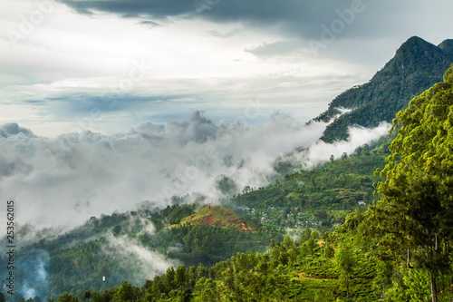 Adam's Peak. View from the top. Mountain landscape. Sri Lanka