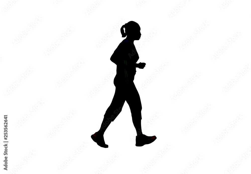 Silhouette women run. Exercise for Health At area Stadium Outdoors on white background with clipping path.