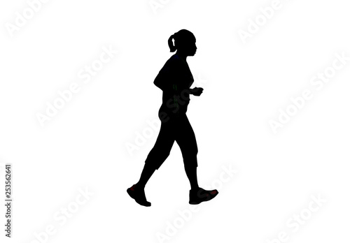 Silhouette women run. Exercise for Health At area Stadium Outdoors on white background with clipping path.