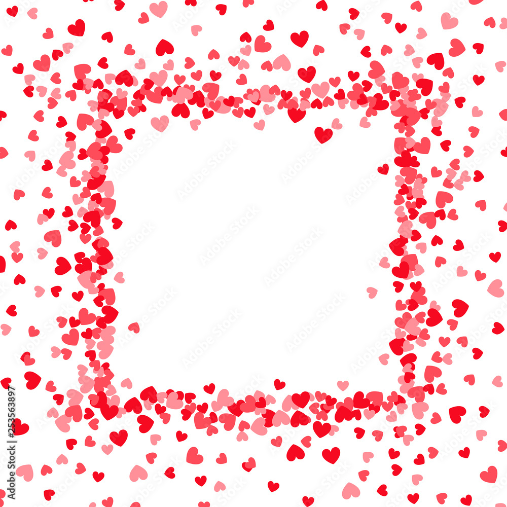 Square frame with pink and red hearts