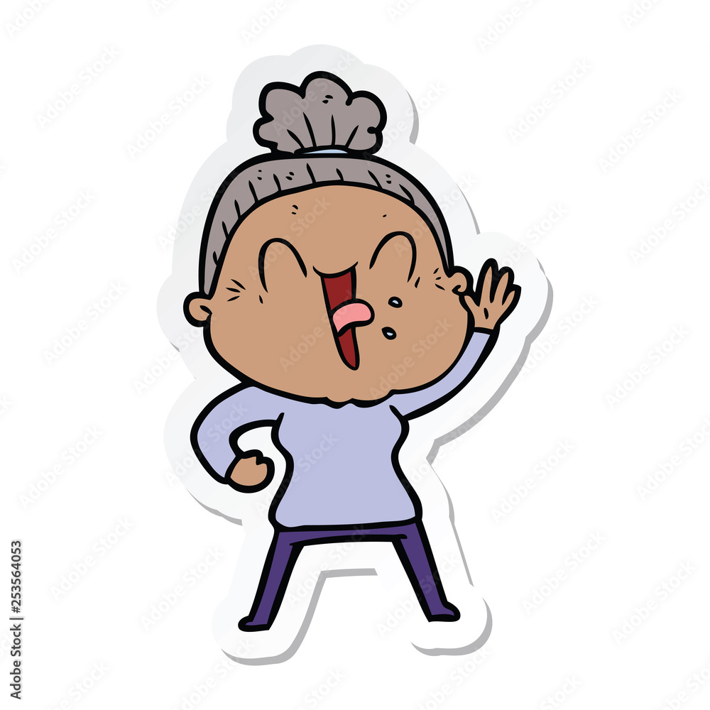 sticker of a cartoon happy old woman sticker of a cartoon happy old woman