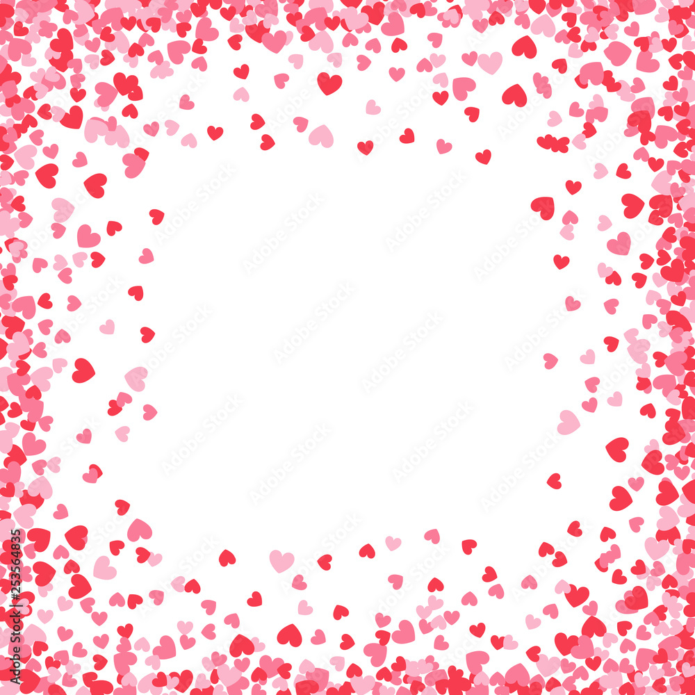 Rectangular frame with pink and red hearts