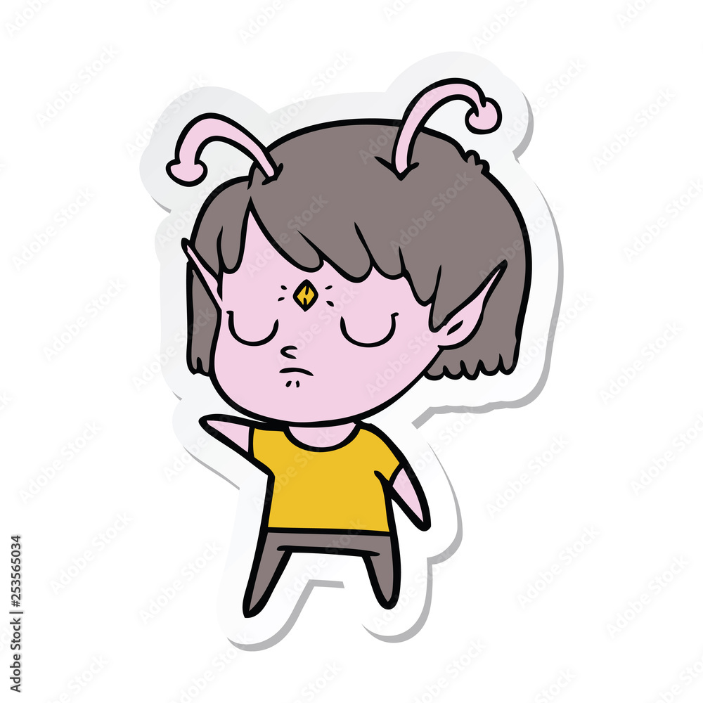 sticker of a cartoon alien girl sticker of a cartoon alien girl