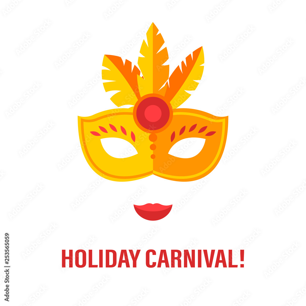 Carnival mask with feathers. Venice festival concept. Vector cartoon design