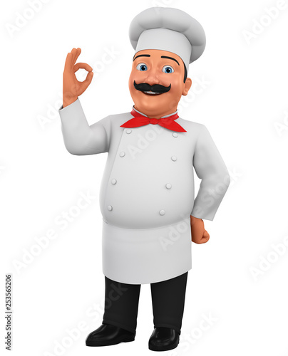 Wallpaper Mural Cartoon chef character shows okay on a white background. 3d rendering. Illustration for advertising. Torontodigital.ca