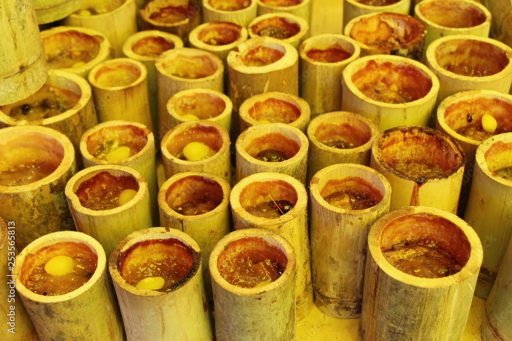 glutinous rice with coconut milk roasted in bamboo glutinous rice with coconut milk roasted in bamboo