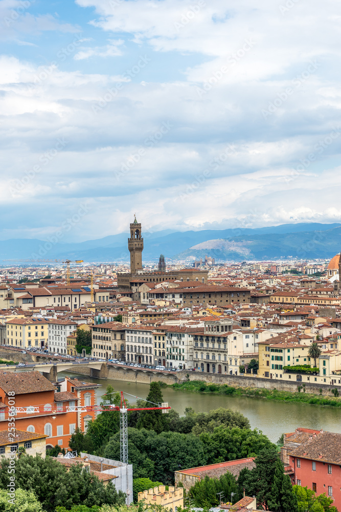 Panaromic view of Florence with Palazzo Vecchio viewed from Piazzale Michelangelo (Michelangelo Square)