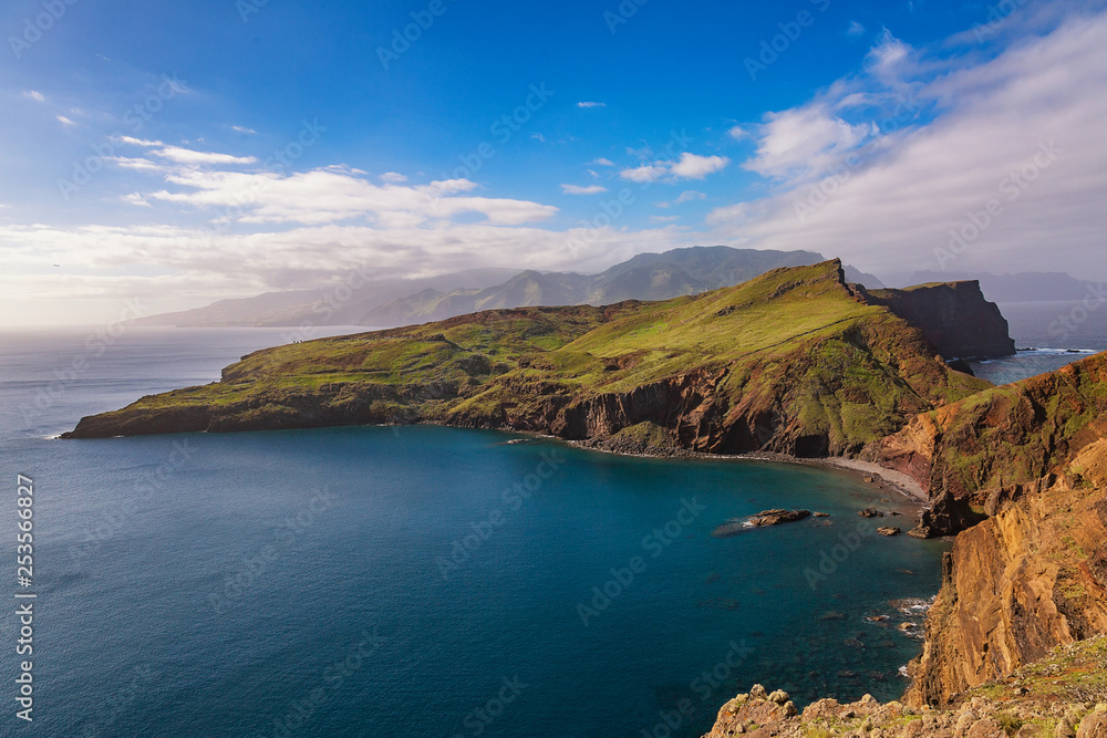 Cliffs view on East coast of Madeira island. Ponta de Sao Lourenco. Portugal.