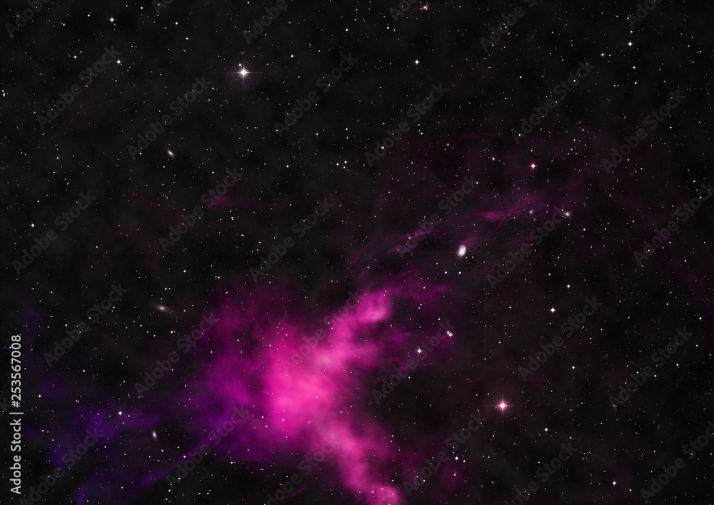 Being shone nebula and star field. 3D rendering Being shone nebula and star field. 3D rendering