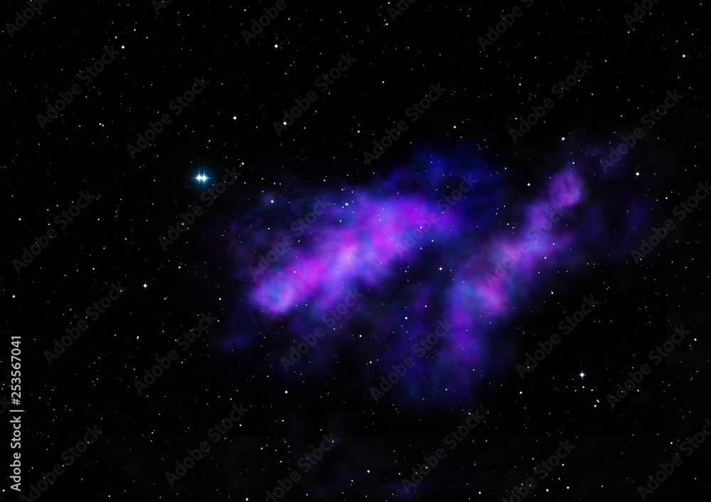 Being shone nebula and star field. 3D rendering Being shone nebula and star field. 3D rendering