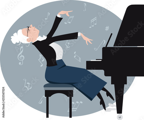 Elderly woman playing a piano, EPS 8 vector illustration