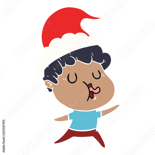 flat color illustration of a man singing wearing santa hat