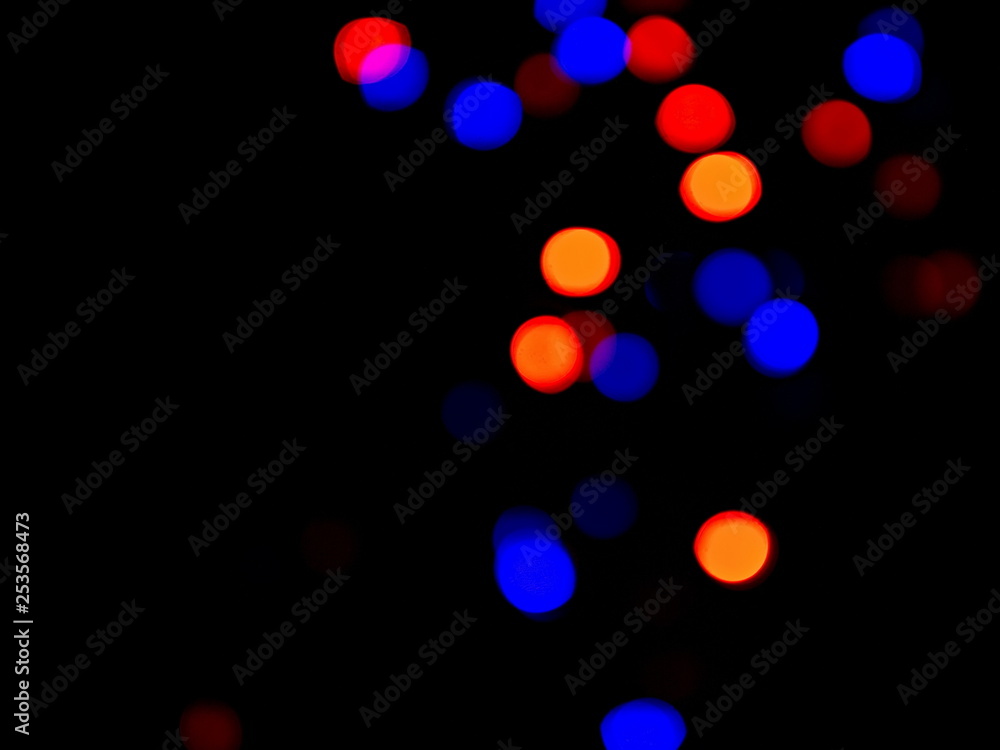 Christmas garland. Bokeh. Blurred colored lights. Beautiful blurred color background