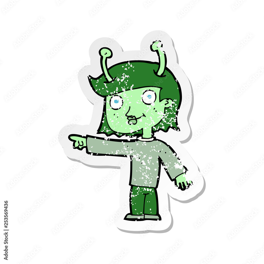 Obraz premium retro distressed sticker of a cartoon space alien