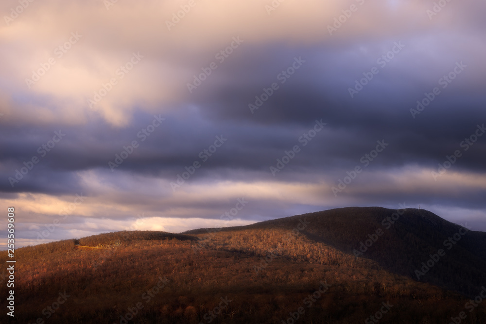 Winter Light over Blue Ridge Mountains. Range View Overlook, Shenandoah National Park.