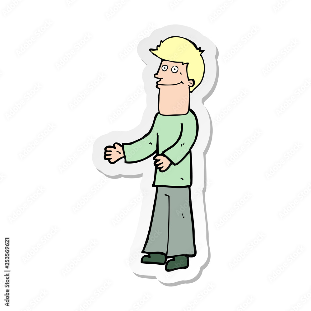 sticker of a cartoon man shrugging shoulders sticker of a cartoon man shrugging shoulders
