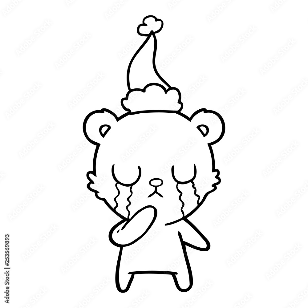 crying polar bear line drawing of a wearing santa hat crying polar bear line drawing of a wearing santa hat