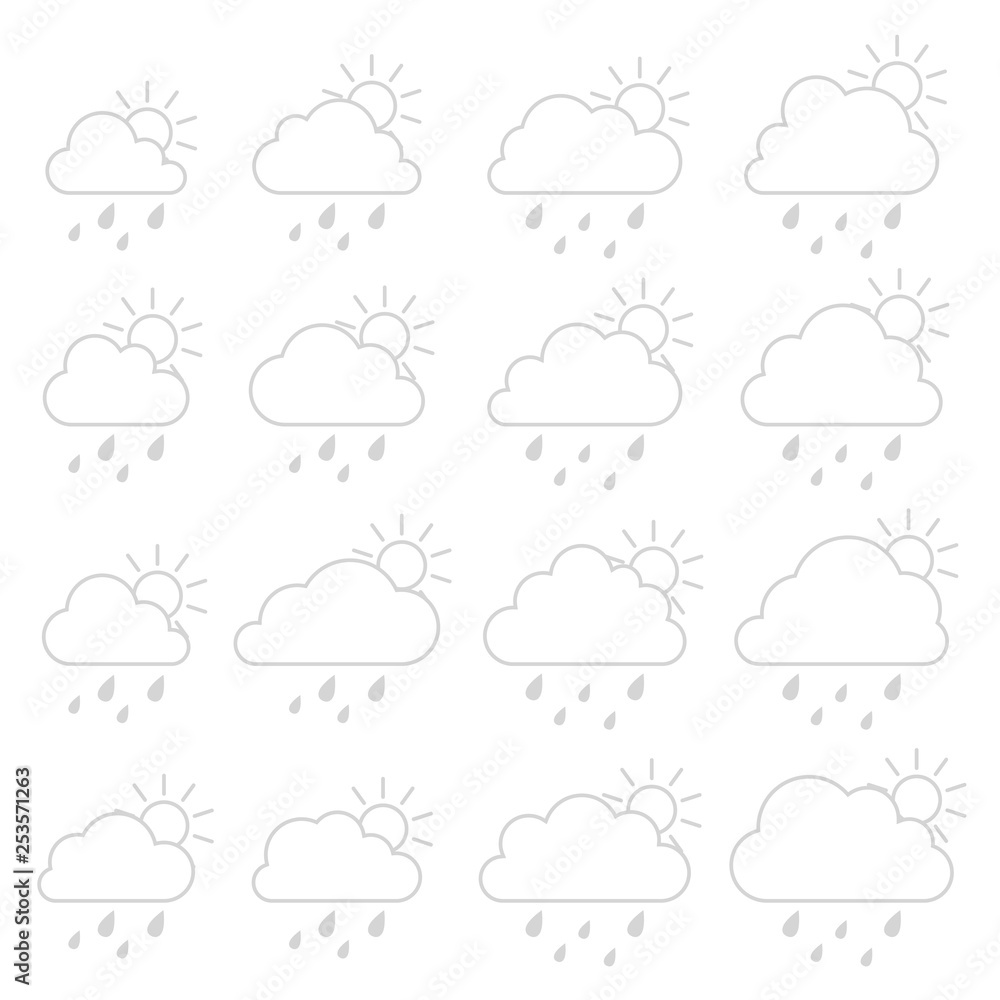 Sun, cloud with raindrops on a white background Sun, cloud with raindrops on a white background