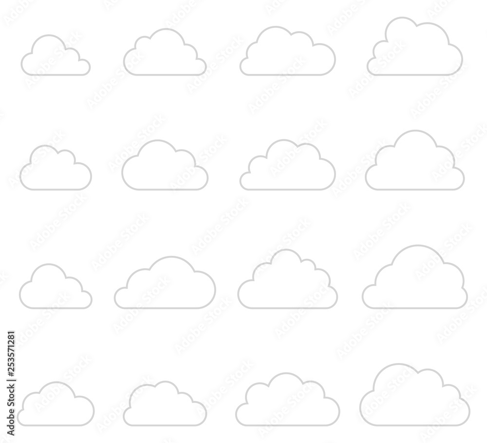 Cloud shapes collection, thin lines icons Cloud shapes collection, thin lines icons
