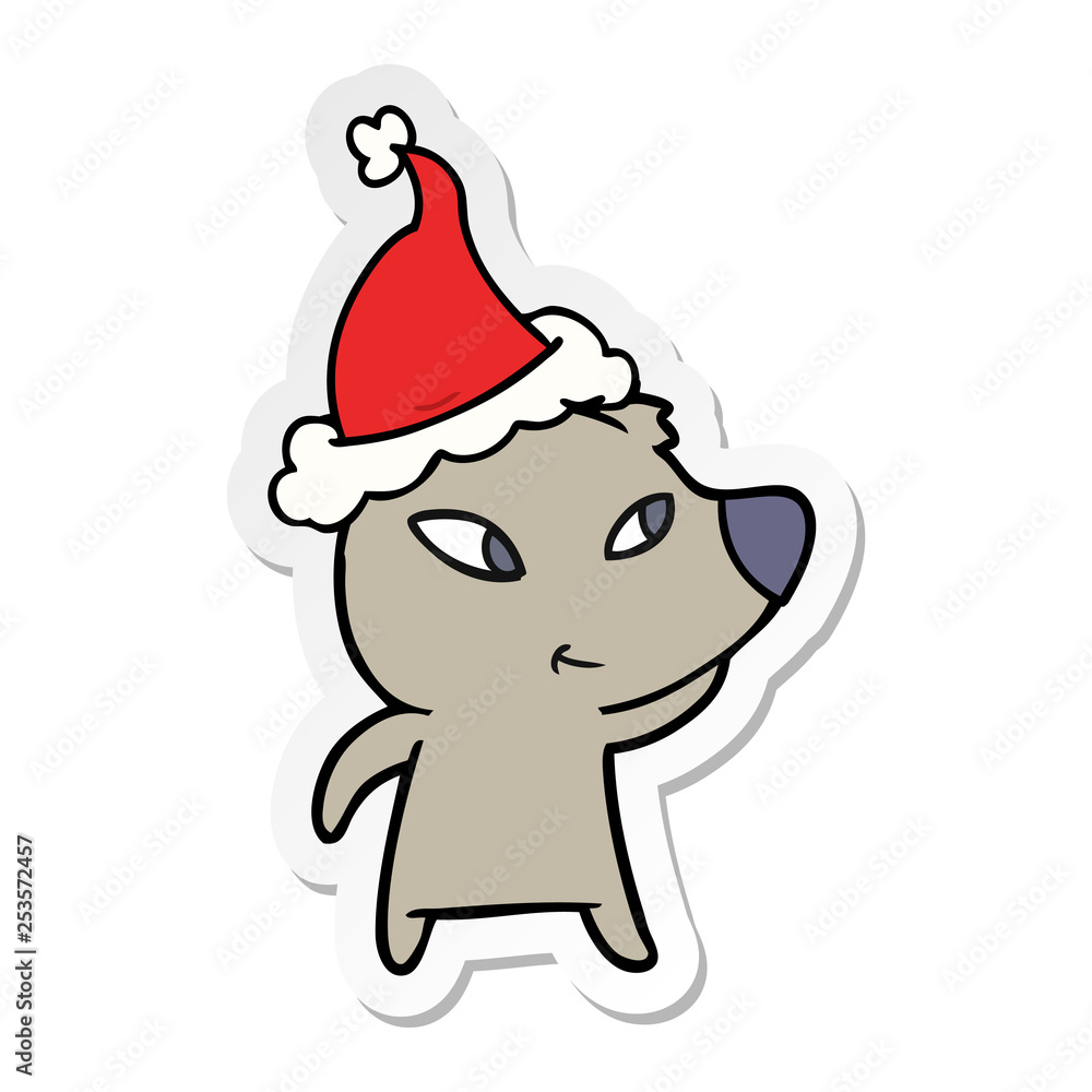 cute sticker cartoon of a bear wearing santa hat cute sticker cartoon of a bear wearing santa hat